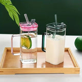 2Pcs Square Tumbler Drinking Glass with Glass Straw and Colorful Handle - Pkwebstore