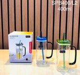 2Pcs Square Tumbler Drinking Glass with Glass Straw and Colorful Handle - Pkwebstore