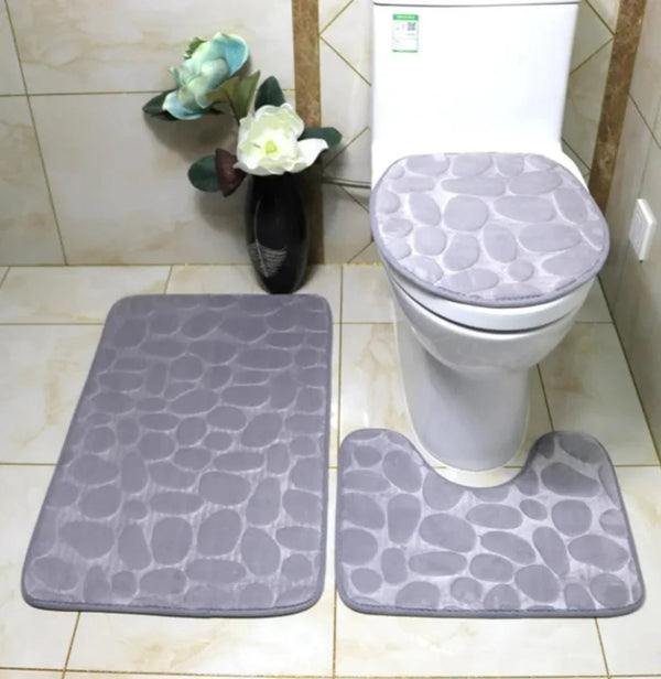 3 Pcs Set Toilet Seat Cover Bath Mat Shower Room Floor Rug Home Bathroom Anti - Slip Absorbent Doormat A - Pkwebstore