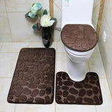 3 Pcs Set Toilet Seat Cover Bath Mat Shower Room Floor Rug Home Bathroom Anti - Slip Absorbent Doormat A - Pkwebstore