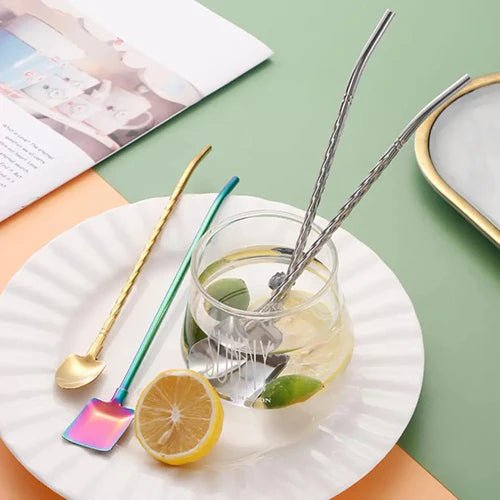 3 PIECES SET REUSABLE STEEL SPOON STRAW - Pkwebstore