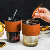 400ML Creative Amber Straw Glass Large-Capacity Coffee Cup Water Bottle - Pkwebstore