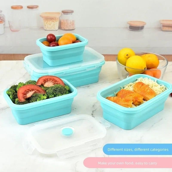 4Pcs Set Square Folding Silicone Lunch Box Portable Food Box - Pkwebstore