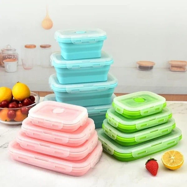 4Pcs Set Square Folding Silicone Lunch Box Portable Food Box - Pkwebstore