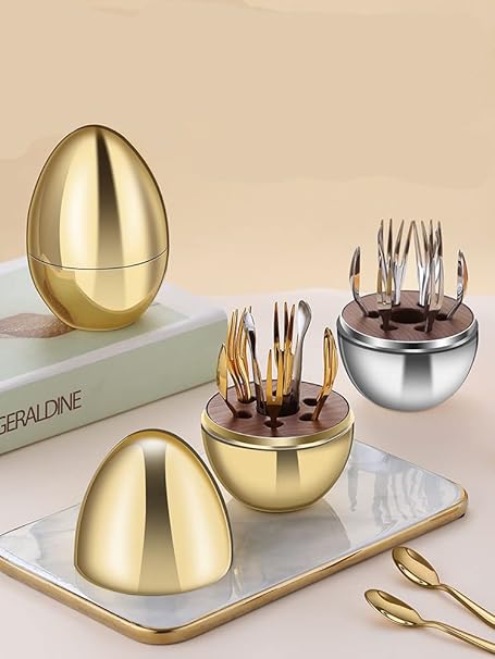 6 Pcs Luxury Gold Egg Shape Cutlery Holder - Pkwebstore