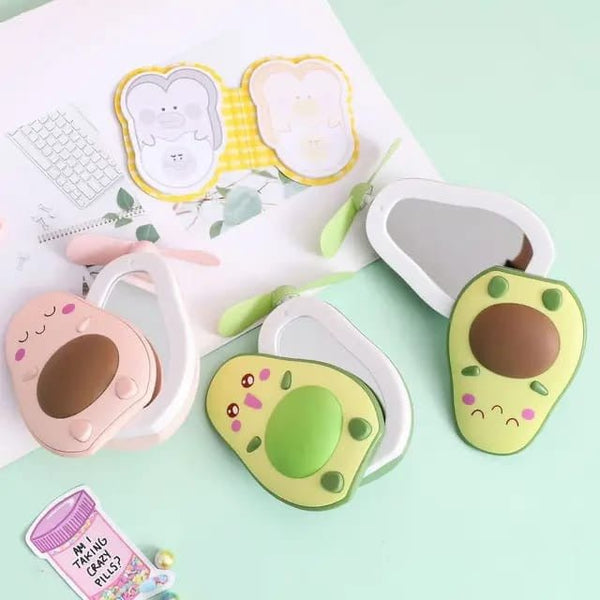 Avocado Small USB Rechargeable Fan + LED Light + Makeup Mirror - Pkwebstore