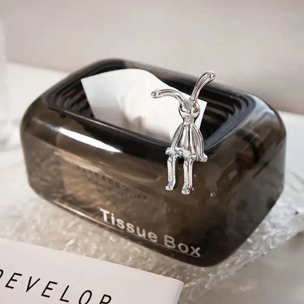 Bunny Sit Tissue Box, Transparent Luxury Tissue Case - Pkwebstore