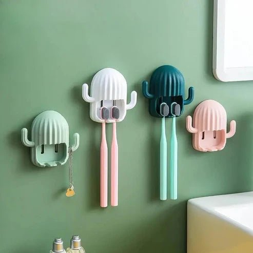 Cactus Shaped Wall Mounted Toothbrush Holder 2 Pcs - Pkwebstore