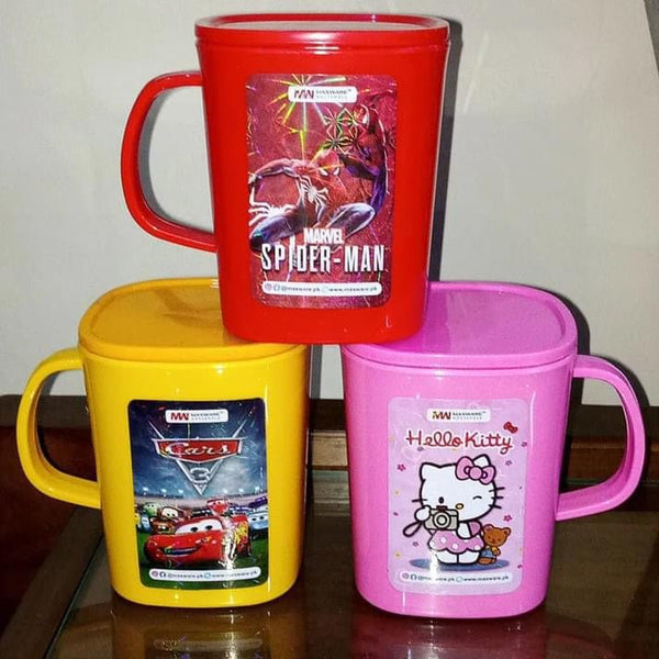 Character Printed Kids Plastic Mug With Cover Cap - Pkwebstore