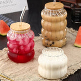 Creative Glass Cup with Lid and Straw Coffee Milk Juice Mug 400ml - Pkwebstore