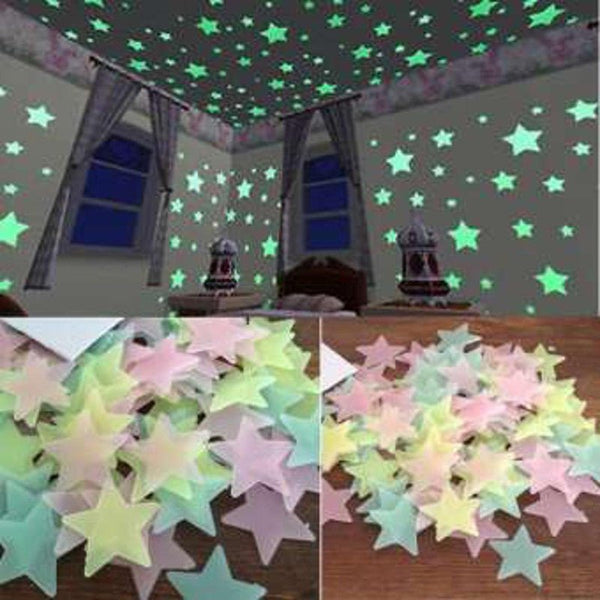 (Pack Of 100) Fluorescent Night Glow In The Dark Star Wall Sticker For Kids Room - Pkwebstore