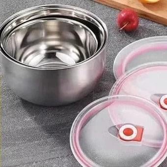 Set Of 3 Steel Fresh Bowl, Mixing Crisper Food Container Bowls - Pkwebstore