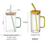 Square Glass Cup With Bamboo Lid and Straw - Pkwebstore