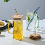 Square Glass Cup With Bamboo Lid and Straw - Pkwebstore