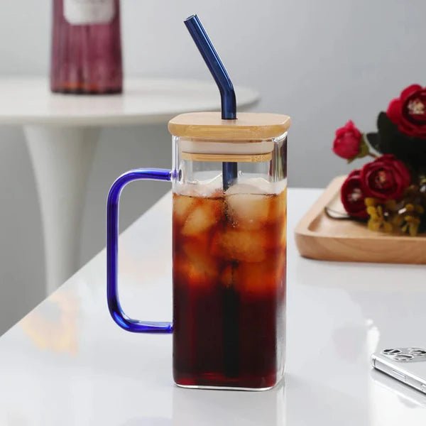 Square Glass Cup With Bamboo Lid and Straw - Pkwebstore