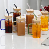 Square Glass Cup With Bamboo Lid and Straw - Pkwebstore