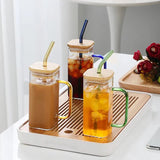 Square Glass Cup With Bamboo Lid and Straw - Pkwebstore