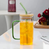 Square Glass Cup With Bamboo Lid and Straw - Pkwebstore