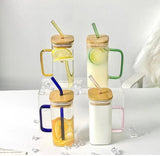 Square Ice Tea mug with lid and glass straw - Pkwebstore