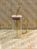 Square Ice Tea mug with lid and glass straw - Pkwebstore