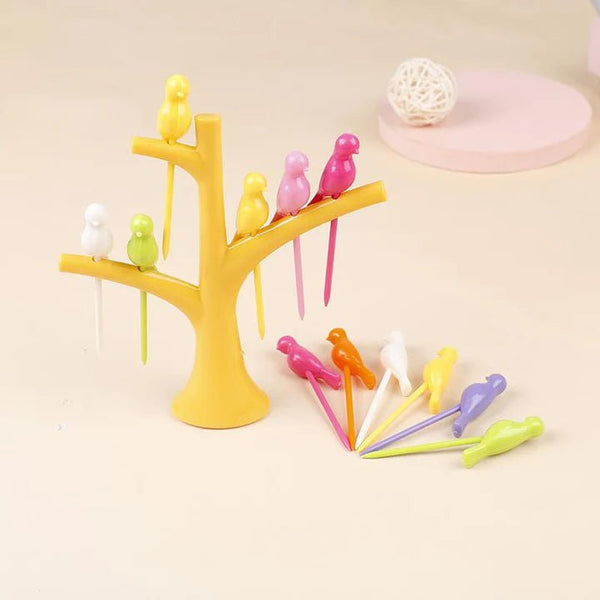 Tree Birds Design Rainbow Plastic Fruit Forks - Pkwebstore