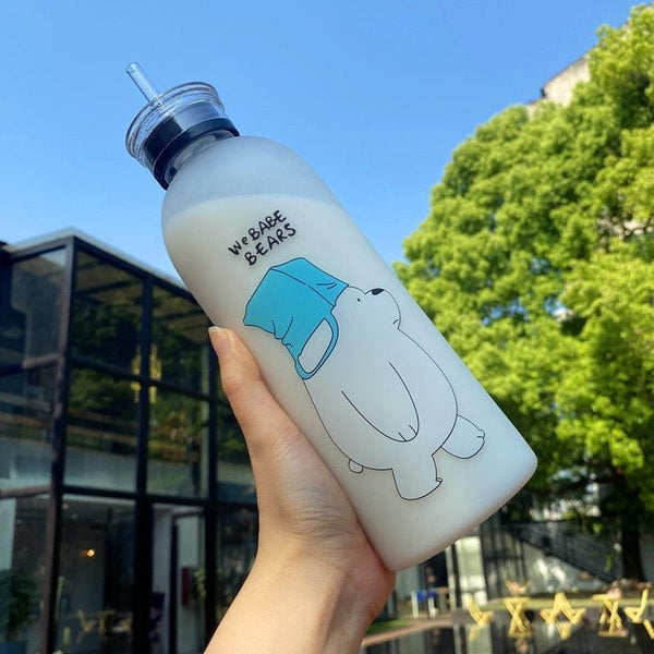 'We Bare Bears' Frosted Plastic Water Bottle with Straw - Pkwebstore