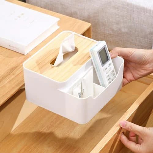 Wooden Desktop Tissue And Remote Holder - Pkwebstore