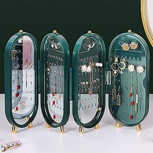 4 Doors Foldable Jewelry Organizer With Mirror - Pkwebstore