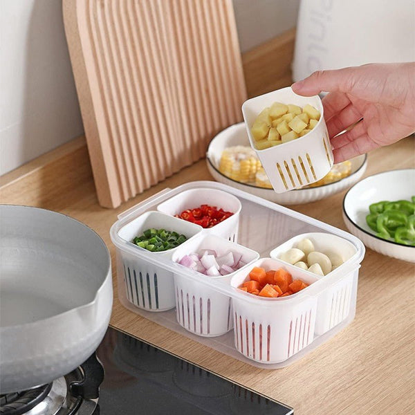 Fridge Food Storage Container With Lid, Airtight Refrigerator Food Box With 6 Pcs Detachable Drain Basket - Pkwebstore