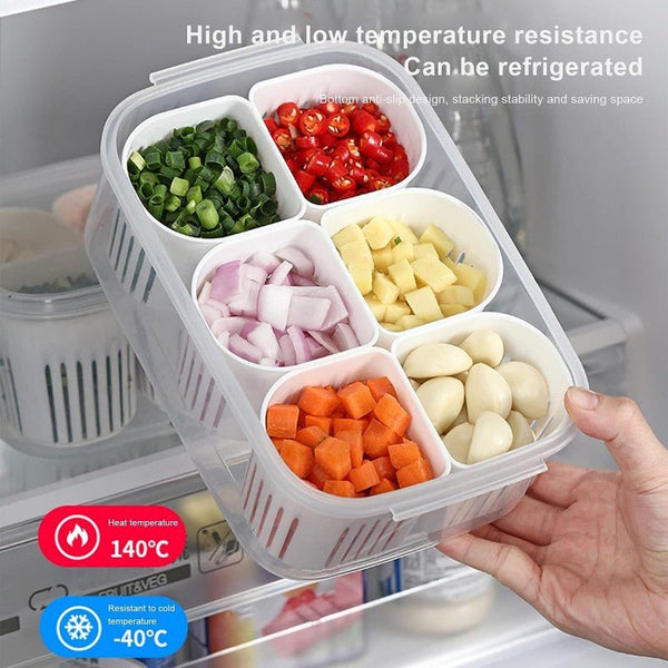 Fridge Food Storage Container With Lid, Airtight Refrigerator Food Box With 6 Pcs Detachable Drain Basket - Pkwebstore