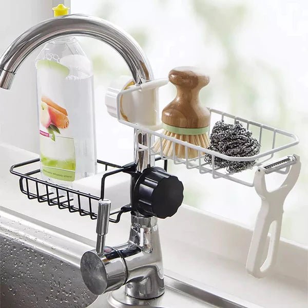 Sink Organizer with Faucet Drain Basket, Soap and Sponge Holder - Pkwebstore